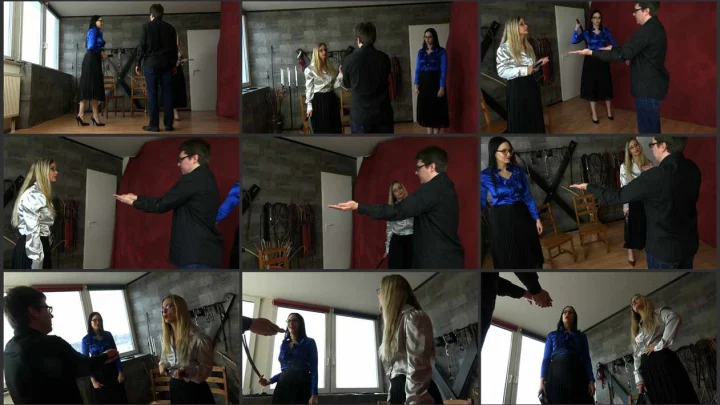 Screenshot 1 aus Lady Cassandra and Nemesis – German FemDom Mistress, Fat Slave Gets His Hands Strapped