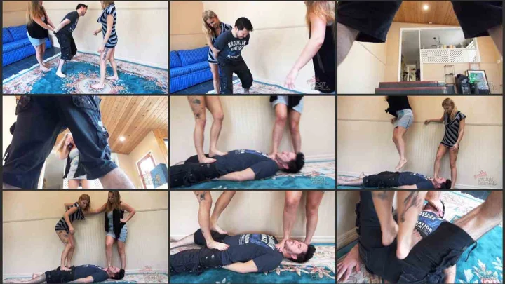 Screenshot 1 aus Bratty Foot Girls Presents – Breaking His Balls with Heather Tenna, Mariah and Jason Ninja