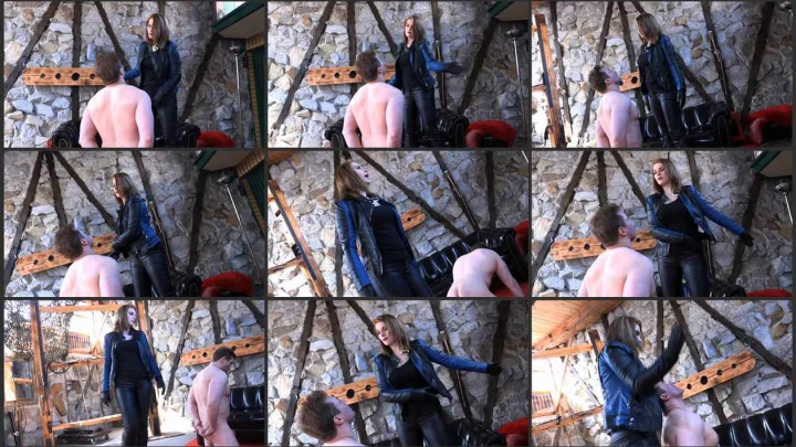 Screenshot 1 aus Face Slapping Leather, Slapped Hard By The Bikerlady with Mistress Cloe