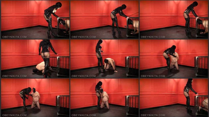 Screenshot 1 aus Slave Training, Fishnetted Floorlicker with Mistress Nikita