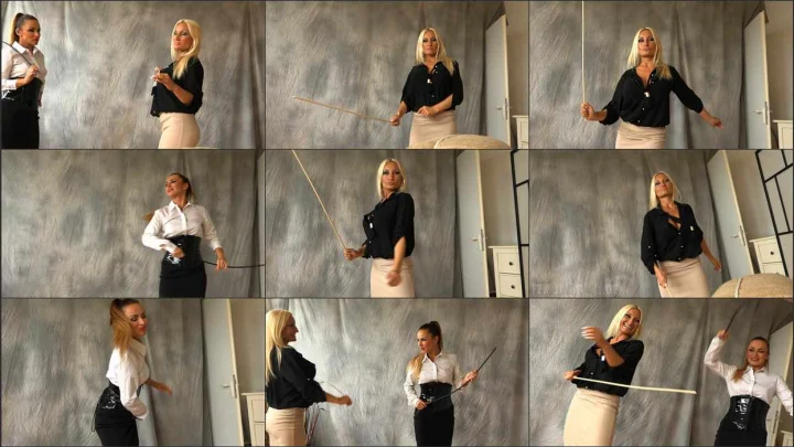 Screenshot 1 aus Double FemDom POV, We Will Cane You Black and Blue with Lady Olga and Empress Kim