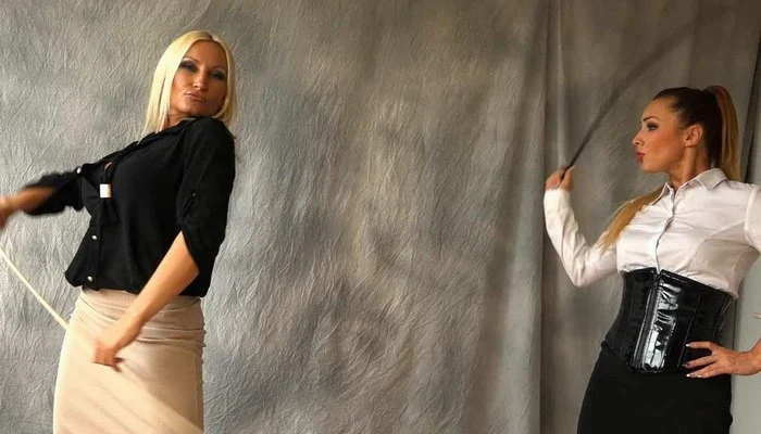 Video abspielen: Double FemDom POV, We Will Cane You Black and Blue with Lady Olga and Empress Kim