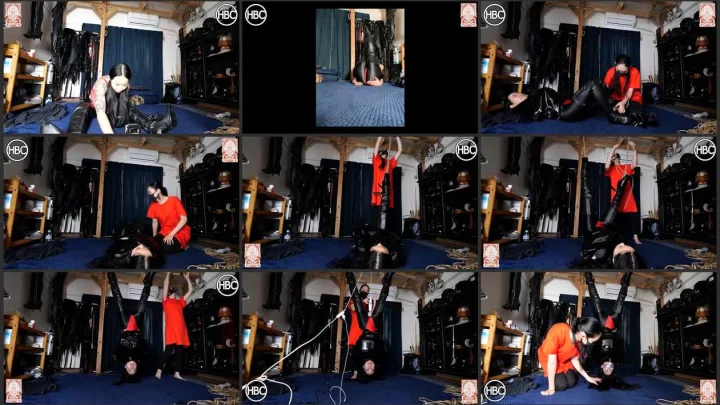 Screenshot 1 aus Hinako Gets hard Tied in Rubber Jacket and Gets Hung Upside by Her Legs. HBC X TBL