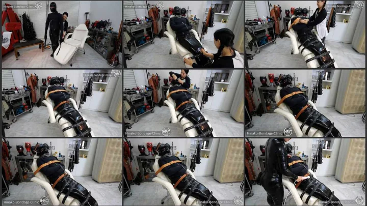 Screenshot 1 aus Sub Blows a Huge Load in Latex Bondage; Latex Catsuit and Rest Sack, Canvas Straitjacket and More