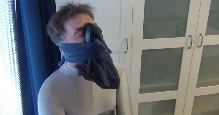 Zentai sissyboy is taped to chair and tease her dick
