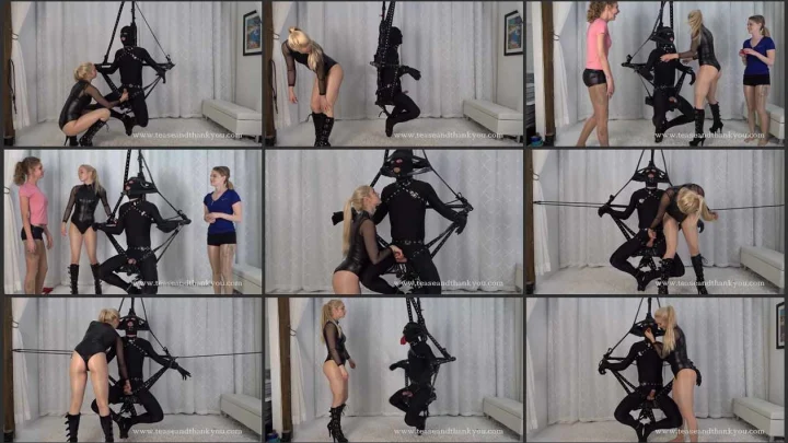 Screenshot 1 aus Boy in vicious rigging and trio cute mistresses play with his cock